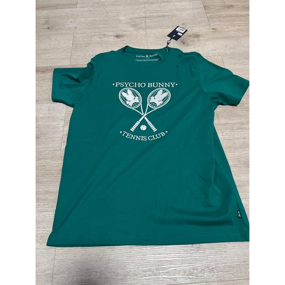Psycho Bunny Tennis Club Graphic T Shirt Mens Green Cotton Top Size Medium - Picture 1 of 9